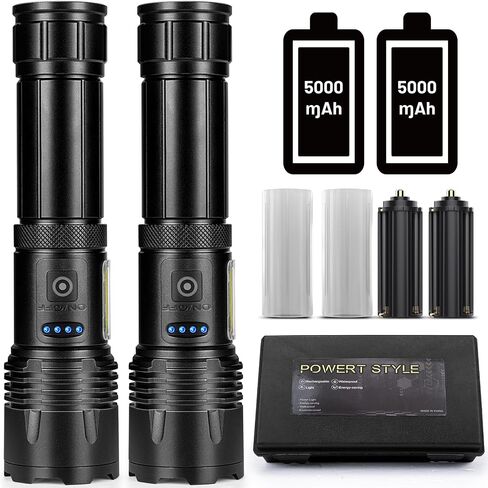 Rechargeable Flashlights 2 Pack,900000 High Lumens Super Bright Led Flashlight, Tactical Flashlight with 7 Modes Waterproof IPX6,Flashlights for Home Camping Hiking in Saudi Arabia