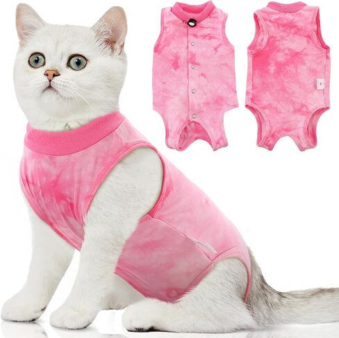 SAWMONG Cat Surgery Recovery Suit,Breathable Cat Onesie After Surgery Spay Surgical,E-Collar Alternative Non-Lick Pet Body Suit Purple L in Kuwait