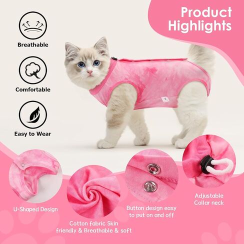 SAWMONG Cat Surgery Recovery Suit,Breathable Cat Onesie After Surgery Spay Surgical,E-Collar Alternative Non-Lick Pet Body Suit Purple L in Kuwait