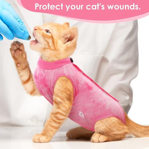 SAWMONG Cat Surgery Recovery Suit,Breathable Cat Onesie After Surgery Spay Surgical,E-Collar Alternative Non-Lick Pet Body Suit Purple L in Kuwait