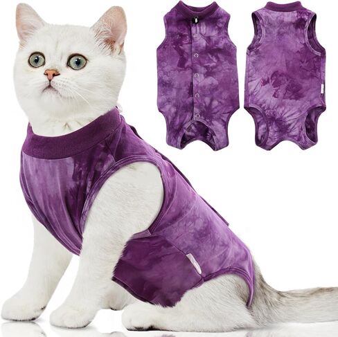 SAWMONG Cat Surgery Recovery Suit,Breathable Cat Onesie After Surgery Spay Surgical,E-Collar Alternative Non-Lick Pet Body Suit Purple L in Kuwait