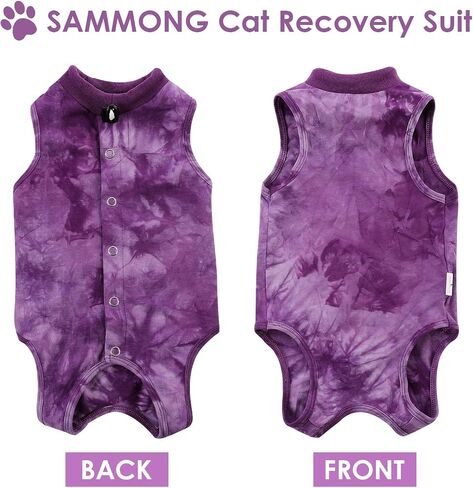 SAWMONG Cat Surgery Recovery Suit,Breathable Cat Onesie After Surgery Spay Surgical,E-Collar Alternative Non-Lick Pet Body Suit Purple L in Kuwait