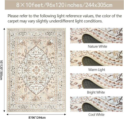 Area Rugs 5x7 Washable Rug 5x7 Area Rugs for Living Room, Stain Resistant 5x7 Rug, Non-Slip Backing Rugs for Bedroom, Bathroom, Kitchen, Printed Vintage Floral Carpet(5x7,Beige) in Saudi Arabia