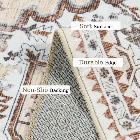 Area Rugs 5x7 Washable Rug 5x7 Area Rugs for Living Room, Stain Resistant 5x7 Rug, Non-Slip Backing Rugs for Bedroom, Bathroom, Kitchen, Printed Vintage Floral Carpet(5x7,Beige) in Saudi Arabia
