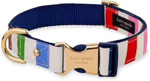 Kate Spade New York طوق كلب لطيف، طوق كلب بإبزيم معدني ذهبي، طوق كلب قابل للتعديل من 8 إلى 12 بوصة للكلاب الإناث أو الذكور، طوق كلب أنيق للكلاب الصغيرة جدًا (شريط المغامرة) in Kuwait