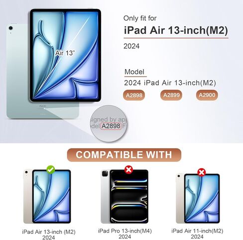 حافظة لجهاز iPad Air 13 بوصة 2024 M2 A2898 A2899 A2900 مع حامل قلم رصاص وجيب وحزام يد، غطاء حامل مغناطيسي من جلد البولي يوريثان متوافق مع iPad Air 13 M2 2024، بني in Saudi Arabia