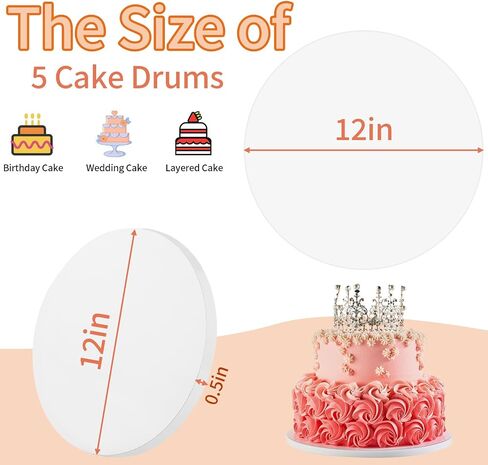 Cake Boards 12 Inch Round - Sturdy 1/2 Inch Cake Drum, 12 Inch Cake Boards,Corrugated Cake Base Cake Drums for Multi-Layer Cakes, White, 3 Pcs in Kuwait