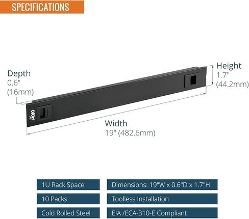 لوحة فارغة 1U، لوحة فارغة على حامل صلب، لوحة تثبيت على حامل لحاوية/خزانة حامل شبكة خادم 19 بوصة، تركيب بدون أدوات، أسود (10 عبوات) in Kuwait