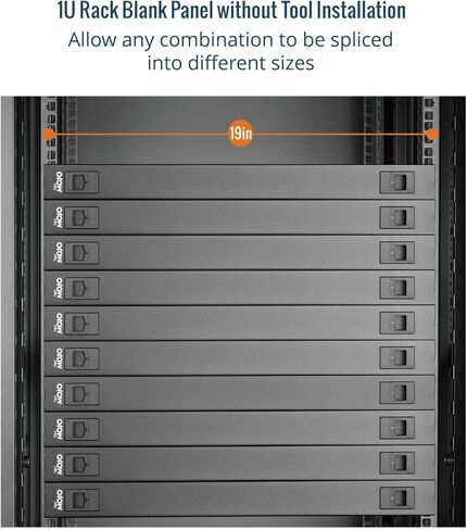 لوحة فارغة 1U، لوحة فارغة على حامل صلب، لوحة تثبيت على حامل لحاوية/خزانة حامل شبكة خادم 19 بوصة، تركيب بدون أدوات، أسود (10 عبوات) in Kuwait