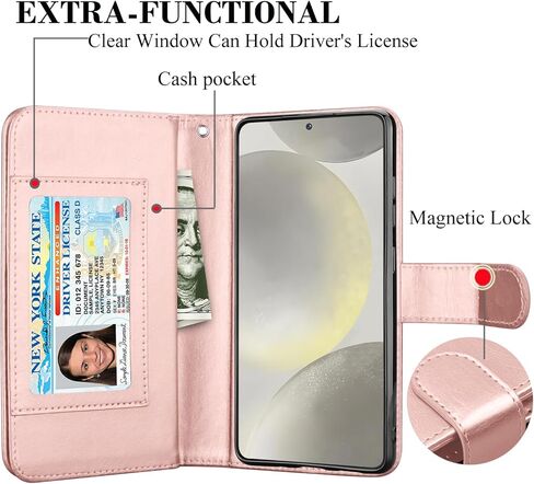 حافظة محفظة Takfox لهاتف سامسونج جالاكسي S24 بلس، حافظة جالاكسي S24 بلس، حافظة هاتف حامل بطاقة الائتمان من جلد البولي يوريثان [9 فتحات للبطاقات] غطاء مغناطيسي قابل للفصل ومسند وحزام حمل - ذهبي وردي in Kuwait