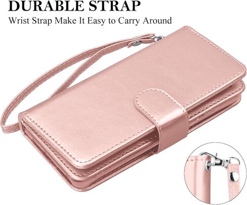 حافظة محفظة Takfox لهاتف سامسونج جالاكسي S24 بلس، حافظة جالاكسي S24 بلس، حافظة هاتف حامل بطاقة الائتمان من جلد البولي يوريثان [9 فتحات للبطاقات] غطاء مغناطيسي قابل للفصل ومسند وحزام حمل - ذهبي وردي in Kuwait