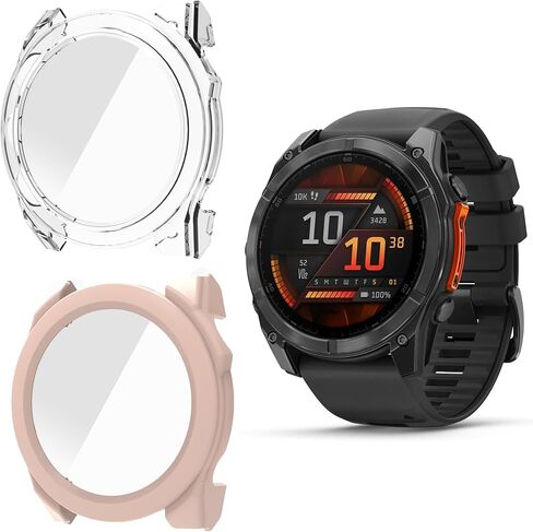 متوافق مع حافظة Garmin Fenix ​​8، حافظة Lamshaw صلبة مقاومة للصدمات مع واقي شاشة زجاجي متوافق مع Garmin Fenix ​​8 43 مم، 47 مم، 51 مم، Fenix ​​E 47 مم ساعة ذكية (أسود، Fenix ​​8 43 مم) in Saudi Arabia