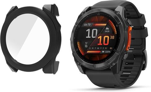 متوافق مع حافظة Garmin Fenix ​​8، حافظة Lamshaw صلبة مقاومة للصدمات مع واقي شاشة زجاجي متوافق مع Garmin Fenix ​​8 43 مم، 47 مم، 51 مم، Fenix ​​E 47 مم ساعة ذكية (أسود، Fenix ​​8 43 مم) in Saudi Arabia