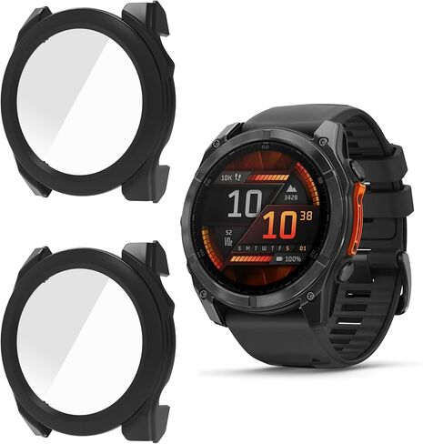 متوافق مع حافظة Garmin Fenix ​​8، حافظة Lamshaw صلبة مقاومة للصدمات مع واقي شاشة زجاجي متوافق مع Garmin Fenix ​​8 43 مم، 47 مم، 51 مم، Fenix ​​E 47 مم ساعة ذكية (أسود، Fenix ​​8 43 مم) in Saudi Arabia