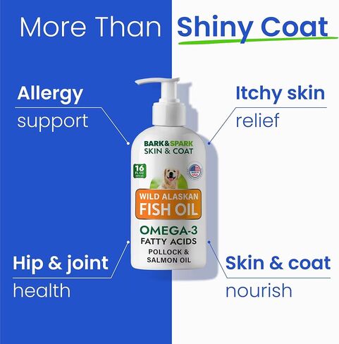 BARK&SPARK Fish Oil for Dogs & Cats - Natural Omega-3 - Skin & Coat Support - Liquid Food Supplement for Pets - Natural EPA + DHA Fatty Acids for Joint Function, Immune & Heart Health 16oz - Sardines in Saudi Arabia