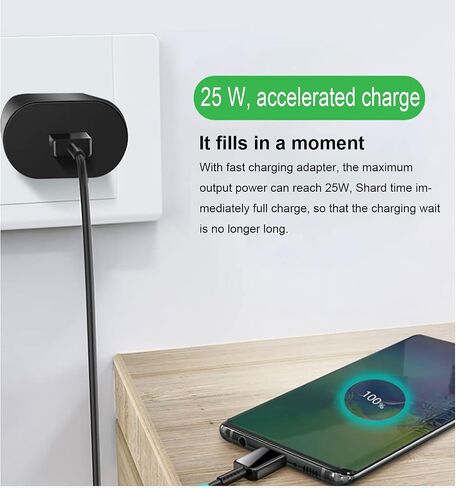 شاحن USB C فائق السرعة 25 وات لهاتف Samsung Galaxy S20/S20 5G/S20+/S21/S23 Ultra 5G/S23+/Z Flip 4/Z Fold 4/A8/A9/A10/A11، Note 20/10/10+ 5G/10 شاحن حائط بكابل Plus/Pixel 4XL/4/3XL PD PPS USB C إلى C in Saudi Arabia