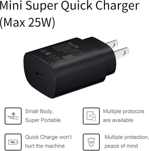شاحن USB C فائق السرعة 25 وات لهاتف Samsung Galaxy S20/S20 5G/S20+/S21/S23 Ultra 5G/S23+/Z Flip 4/Z Fold 4/A8/A9/A10/A11، Note 20/10/10+ 5G/10 شاحن حائط بكابل Plus/Pixel 4XL/4/3XL PD PPS USB C إلى C in Saudi Arabia