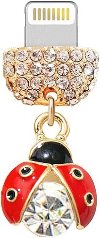 ELISE & FONDA CP512 USB Charging Port Crystal Anti Dust Plug 3D Tiny Ladybug Phone Charm for iPhone 13/12/11/ XS MAX/XR/X/8 Plus/7/6S/8/SE iPad iPod (Red) in Saudi Arabia
