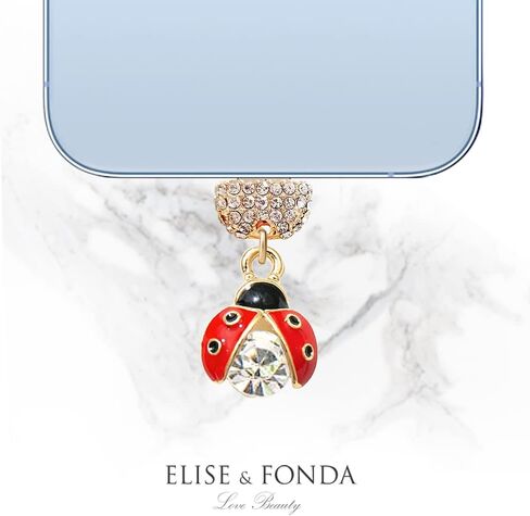 ELISE & FONDA CP512 USB Charging Port Crystal Anti Dust Plug 3D Tiny Ladybug Phone Charm for iPhone 13/12/11/ XS MAX/XR/X/8 Plus/7/6S/8/SE iPad iPod (Red) in Saudi Arabia