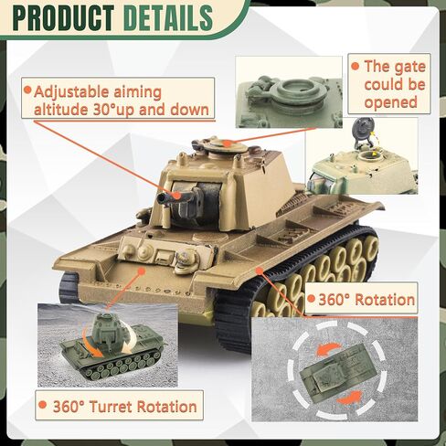 1:72 US Army Tank ＆ Army Men Toys Playset, includes 2pc US Tank-7 Models with 10pc Toy Soldiers, Desert Tan and Olive Drab Green, Perfect Military Toy for Boys in Saudi Arabia