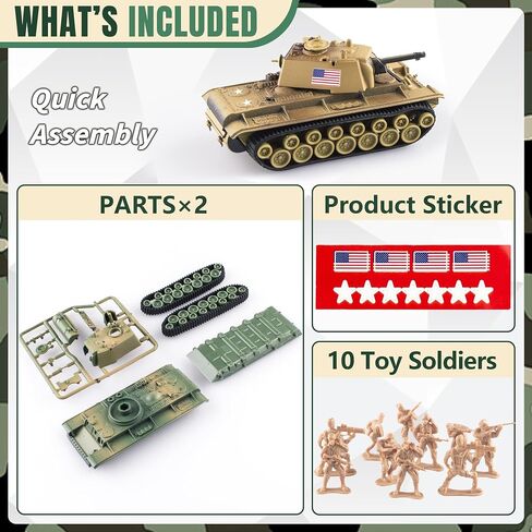 1:72 US Army Tank ＆ Army Men Toys Playset, includes 2pc US Tank-7 Models with 10pc Toy Soldiers, Desert Tan and Olive Drab Green, Perfect Military Toy for Boys in Saudi Arabia