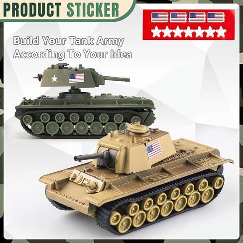 1:72 US Army Tank ＆ Army Men Toys Playset, includes 2pc US Tank-7 Models with 10pc Toy Soldiers, Desert Tan and Olive Drab Green, Perfect Military Toy for Boys in Saudi Arabia