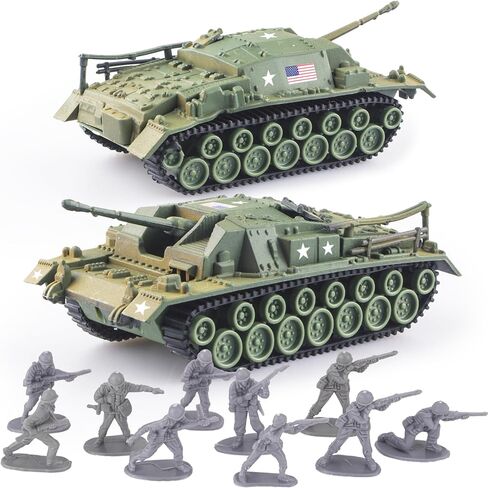 1:72 US Army Tank ＆ Army Men Toys Playset, includes 2pc US Tank-7 Models with 10pc Toy Soldiers, Desert Tan and Olive Drab Green, Perfect Military Toy for Boys in Saudi Arabia