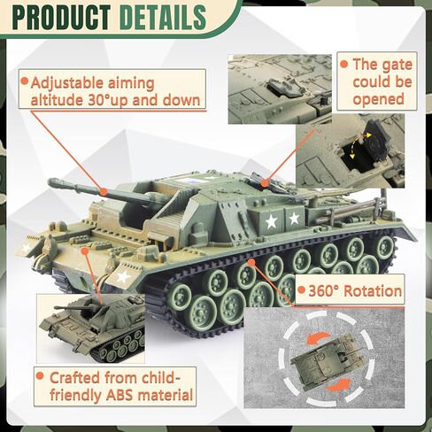 1:72 US Army Tank ＆ Army Men Toys Playset, includes 2pc US Tank-7 Models with 10pc Toy Soldiers, Desert Tan and Olive Drab Green, Perfect Military Toy for Boys in Saudi Arabia