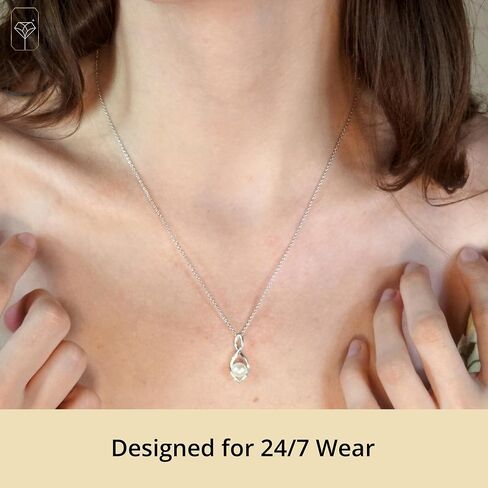 MAX + STONE Freshwater Single Pearl Necklace for Women | Infinity Necklace with Pearls | Cultured Real Pearl Necklace | Sterling Silver or 14k Gold Pearl Necklace with 16-18 Inch Chain in Saudi Arabia