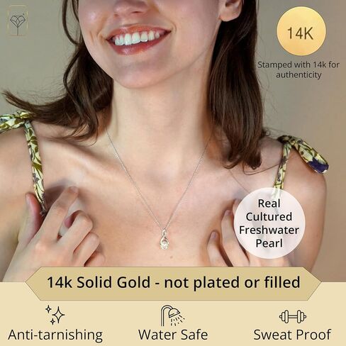 MAX + STONE Freshwater Single Pearl Necklace for Women | Infinity Necklace with Pearls | Cultured Real Pearl Necklace | Sterling Silver or 14k Gold Pearl Necklace with 16-18 Inch Chain in Saudi Arabia