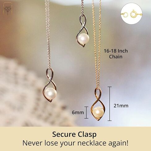 MAX + STONE Freshwater Single Pearl Necklace for Women | Infinity Necklace with Pearls | Cultured Real Pearl Necklace | Sterling Silver or 14k Gold Pearl Necklace with 16-18 Inch Chain in Saudi Arabia