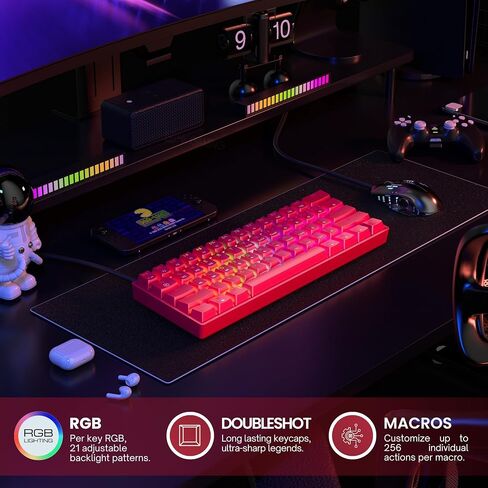 GK61 Mechanical Gaming Keyboard - 61 Keys Multi Color RGB Illuminated LED Backlit Wired Programmable for PC/Mac Gamer (Gateron Optical Silver, Red) in Saudi Arabia