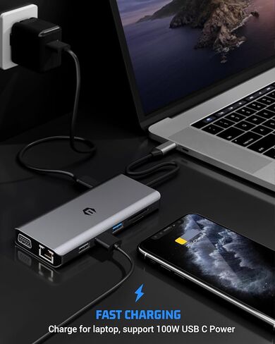 قاعدة توصيل Thunderbolt 3 12 في 1، محطة إرساء USB C، محول محور USB C، شاشات رباعية، HDMI مزدوج 4K، VGA، إيثرنت، USB 3.0، محطة إرساء كمبيوتر محمول 100 واط PD لجهاز USB C in Kuwait