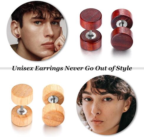 FIBO STEEL 6 Pairs Stud Earrings for Men Women Ear Piercing Ear Plugs Tunnel Fake Gauge Earrings 18G in Kuwait