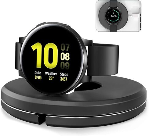 Portable Wireless Charger Stand for Samsung Watch Series-Classic Watch 6 5 4 Active 2(40mm to 46mm),Galaxy Charger Holder Travel Charging Dock(Black) in Saudi Arabia
