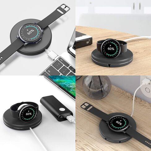 Portable Wireless Charger Stand for Samsung Watch Series-Classic Watch 6 5 4 Active 2(40mm to 46mm),Galaxy Charger Holder Travel Charging Dock(Black) in Saudi Arabia