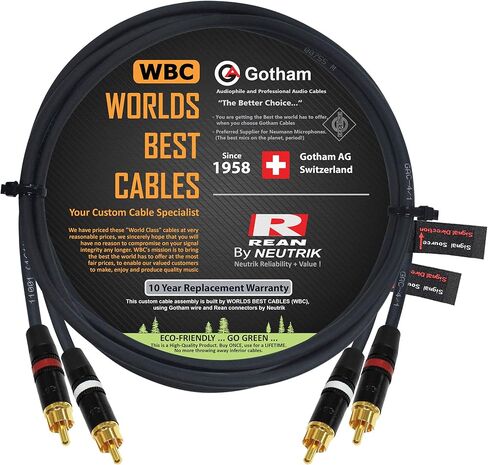 زوج كابل RCA بطول 4.5 قدم - Gotham GAC-4/1 (أسود) كابل توصيل صوت رباعي النجوم مع موصلات Neutrik-Rean NYS Gold RCA - اتجاهي in Saudi Arabia