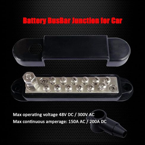 1/4" Stud Power Distribution Block Bus Bar with 12 x #8 Screws, Ampper 5.3" 12V 150A Marine BusBar Battery Distribution Block W/Cover for Car Audio Boat Solar (Black) in Kuwait