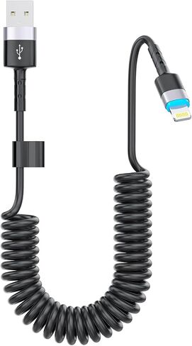 Coiled Lightning Cable, 3 FT, 1Pack [MFi Certified] Apple CarPlay Cable for Car, Short USB to Lightning iPhone Car Charger Cord in Saudi Arabia