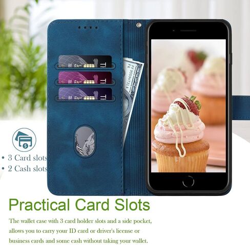 for iPhone SE 2022 Case/iPhone SE Case,iPhone 8/7 Case,6/6S Phone Case Wallet Card Holder,Leather Stand Flip Cases,Wrist Strap Magnetic Closure Protector,Shockproof Protective Cover (Blue) in Kuwait