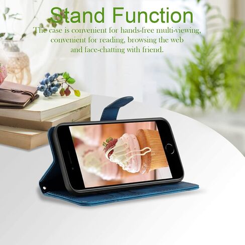 for iPhone SE 2022 Case/iPhone SE Case,iPhone 8/7 Case,6/6S Phone Case Wallet Card Holder,Leather Stand Flip Cases,Wrist Strap Magnetic Closure Protector,Shockproof Protective Cover (Blue) in Kuwait