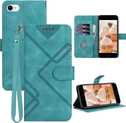 for iPhone SE 2022 Case/iPhone SE Case,iPhone 8/7 Case,6/6S Phone Case Wallet Card Holder,Leather Stand Flip Cases,Wrist Strap Magnetic Closure Protector,Shockproof Protective Cover (Blue) in Saudi Arabia