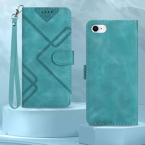 for iPhone SE 2022 Case/iPhone SE Case,iPhone 8/7 Case,6/6S Phone Case Wallet Card Holder,Leather Stand Flip Cases,Wrist Strap Magnetic Closure Protector,Shockproof Protective Cover (Blue) in Saudi Arabia