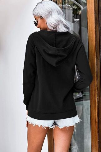 WROLEM Women Casual Full Zip Up Hoodie Comfy Loose Long Sleeve Sweatshirt Solid Color Jacket with Pockets in Kuwait