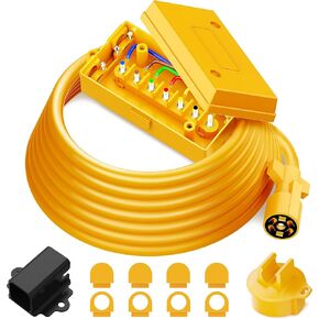 MICTUNING Heavy Duty 7 Way Plug Inline Trailer Cord with 7 Gang Junction Box, 12V Breakaway Switch and Plug Holder for RV Trailers - 8 Feet, Black in Saudi Arabia