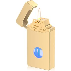REIDEA Vintage Lighter: 4 Ways to Light, See-Through Oil Tank, Refillable Kerosene (No Kerosene Included), USB Charging, Classic Retro Design - Great Gift for Him (Champagne Gold)