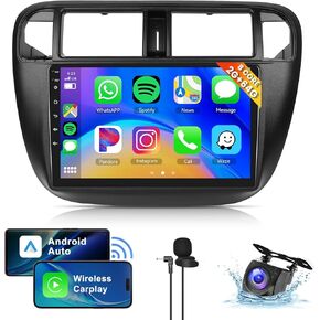 8Core 2+64G for Honda Civic 1996 1997 1998 1999 2000 2001 Wireless Carplay Android Auto,9 inch 1280 * 720P IPS Touch Screen Radio, Android Car Stereo/GPS/WiFi/32band DSP/Bluetooth/SWC/Backup Camera