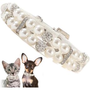 Pink Pearl Collar for Dogs, Fancy Crystal Bling Cat Pearl Collar Rhinestone Luxury Beaded Puppy Necklace Diamond Girl Kitten Jewelry for XXS XS Small Medium Female Pet Dogs, XSmall