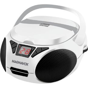 Magnavox MD6924-RD Portable Top Loading CD Boombox with AM/FM Stereo Radio in Red | CD-R/CD-RW Compatible | LED Display | AUX Port Supported | Programmable CD Player |