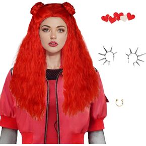 Aicos Fashion Red Heart Cosplay Wig Curly Short Buns Anime Cosplay Queen Costumes Wigs with Crown+Free Wig Cap